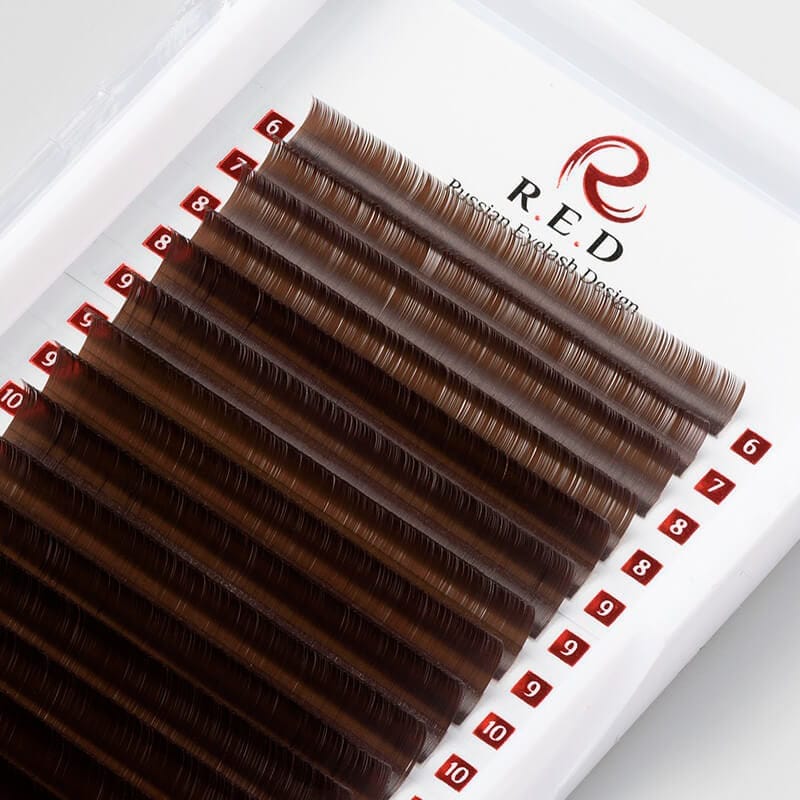 Brown eyelashes RED SMOKEY BROWN (mix), 20 lines