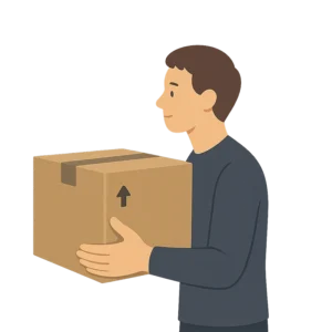 A man picks up a parcel by himself