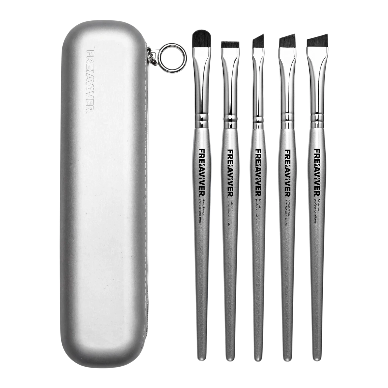 FreiAviver Brush Set for Eyebrows and Eyelashes in Case | Silver