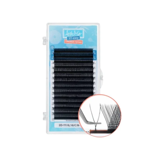 Lash&Go 2D YY מניפות מוכנות שחורות MIX ‏8–14 מ״מ